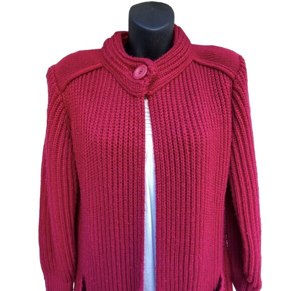 Christmas VTG 90s Red High Neck One Button Ribbed Knit Cardigan Women’s M Winter - Picture 3 of 8